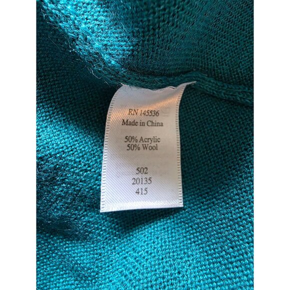 Coldwater Creek Womens Ruffled 2X Cardigan Sweater Turquoise Wool Blend - Picture 6 of 8